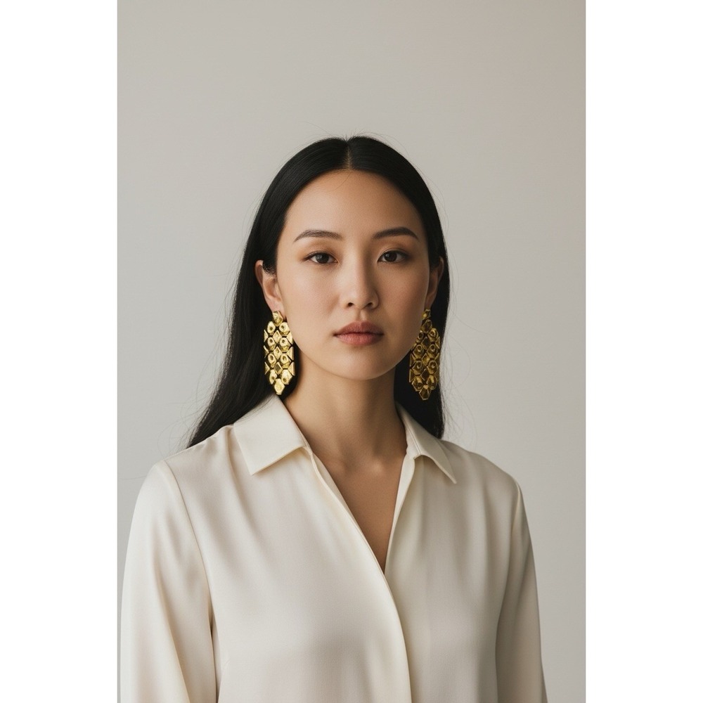 Chain Link Drop‎ Dangle Gold Stud Earrings Vintage 1980s